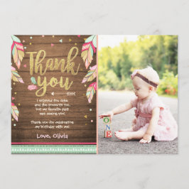 ワイルドワンバースデーサンキューカードピンク金ゴールドガール サンキューカード