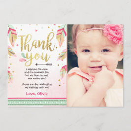 ワイルドワンバースデーサンキューカードピンク金ゴールドガール サンキューカード