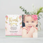 ワイルドワンバースデーサンキューカードピンク金ゴールドガール サンキューカード (スタンド正面)