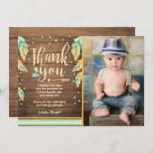 ワイルドワンバースデーサンキューカードブルーグリーンボーイ サンキューカード (正面/裏面)