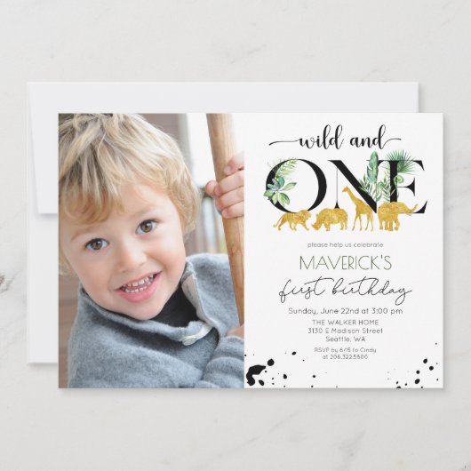 ワイルドワンバースデージャングルサファリ招待状 招待状 (正面)