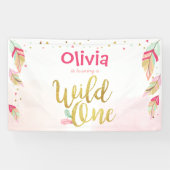 ワイルドワンバースデーバナーフェザー金ゴールドボホトライバル 横断幕 (横)