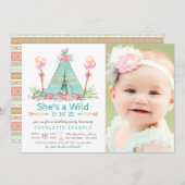 ワイルドワンバースデーパーティーテエペファースト誕生日 招待状 (正面/裏面)