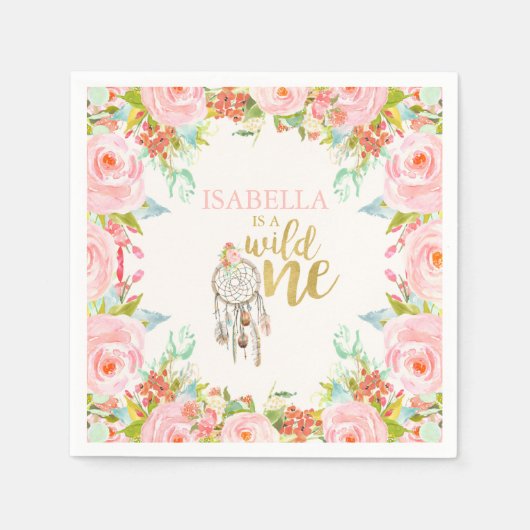 ワイルドワンバースデーパーティーナプキンボホドリームキャッチャー スタンダードカクテルナプキン (正面)