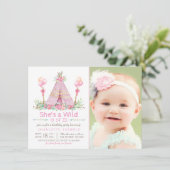 ワイルドワンバースデーパーティーPink Teepee第1誕生日 招待状 (スタンド正面)