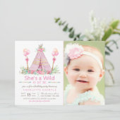 ワイルドワンバースデーパーティーPink Teepee第1誕生日 招待状 (スタンド正面)