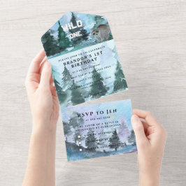 ワイルドワンバースデーボーイ素朴アニマルフォレスト オールインワン招待状