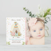 ワイルドワンバースデー招待Teepee Boho Girl 招待状 (スタンド正面)