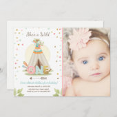 ワイルドワンバースデー招待Teepee Boho Girl 招待状 (正面/裏面)