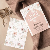 ワイルドワンパステルピンクワイルドフラワーファースト誕生日 招待状