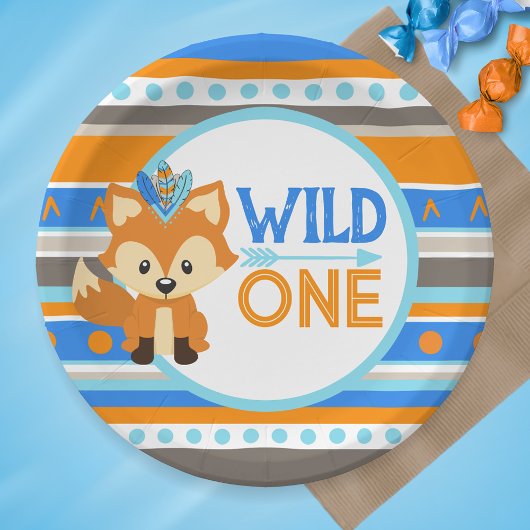 ワイルドワンパターン(の模様が)あるキツネ1st誕生日紙プレート ペーパープレート