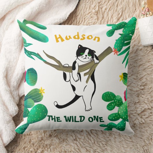 ワイルドワンパーソナライズされたキャッティキャットキッズ1st誕生日 クッション (ブランケット)