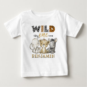 ワイルドワンパーソナライズされたジャングルファースト誕生日 ベビーTシャツ