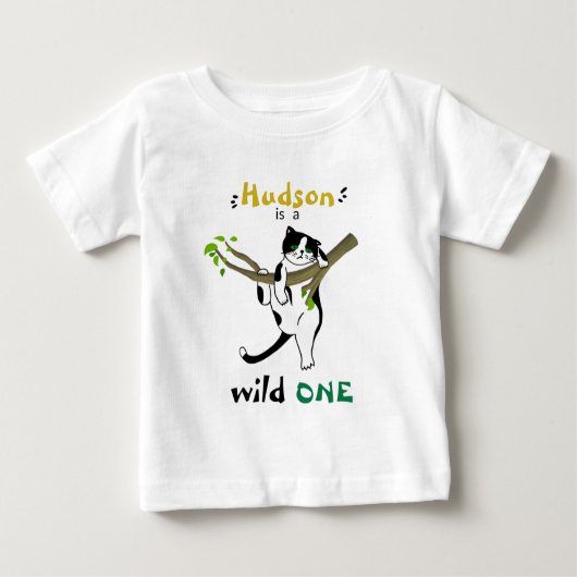 ワイルドワンパーソナライズされたタキシード子猫1歳の誕生日 ベビーTシャツ (正面)
