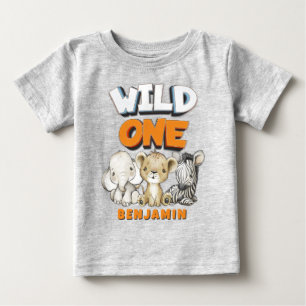 ワイルドワンパーソナライズされた漫画サファリファースト誕生日 ベビーTシャツ
