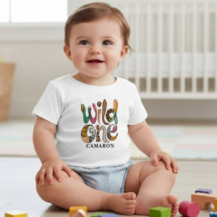 ワイルドワンパーソナライズされた1歳の誕生日ジャングルベビー トドラーTシャツ