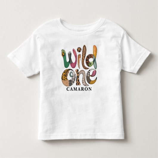 ワイルドワンパーソナライズされた1歳の誕生日ジャングルベビー トドラーTシャツ (正面)