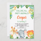ワイルドワンパーティーアニマルサファリ誕生日招待状 招待状 (正面)