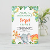 ワイルドワンパーティーアニマルサファリ誕生日招待状 招待状 (スタンド正面)