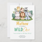 ワイルドワンパーティー動物誕生日招待状 招待状 (正面)
