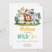 ワイルドワンパーティー動物誕生日招待状 招待状 (正面/裏面)