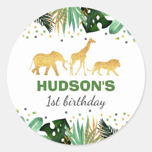 ワイルドワンパーティー好意ラベルシールジャングル動物 ラウンドシール (正面)