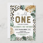 ワイルドワンヒョウ印刷ジャングル誕生日 招待状 (正面)