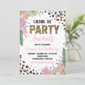 ワイルドワンヒョウ印刷1st誕生日招待状 招待状 (スタンド正面)