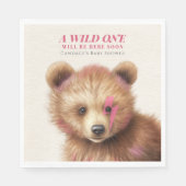 ワイルドワンピンクの髪のクマ赤ちゃんシャワー スタンダードランチョンナプキン (正面)