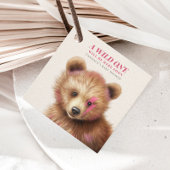 ワイルドワンピンクの髪のクマ赤ちゃんシャワー フェイバータグ