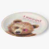 ワイルドワンピンクの髪のクマ赤ちゃんシャワー ペーパープレート (アングル)