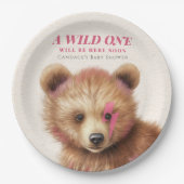 ワイルドワンピンクの髪のクマ赤ちゃんシャワー ペーパープレート (正面)