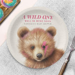 ワイルドワンピンクの髪のクマ赤ちゃんシャワー ペーパープレート<br><div class="desc">ワイルドワンロックンロール木インスパイア地の赤ん坊シャワーテーマは、片目にピンクの稲妻ボルトとベビークマの子を特徴とする。</div>