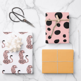ワイルドワンピンクオレンジヒョウ印刷誕生日 ラッピングペーパーシート