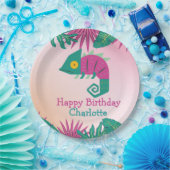 ワイルドワンピンクカメレオンジャングル第1動物誕生日 ペーパープレート (パーティー)