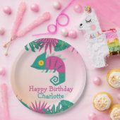ワイルドワンピンクカメレオンジャングル第1動物誕生日 ペーパープレート (パーティー)