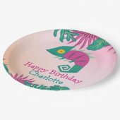 ワイルドワンピンクカメレオンジャングル第1動物誕生日 ペーパープレート (アングル)