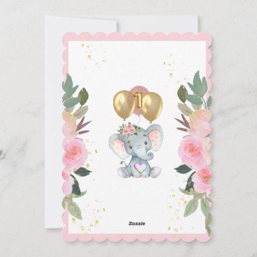 ワイルドワンピンクガールエレファントファースト誕生日 シーズンカード (裏面)