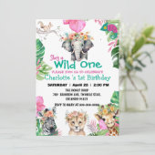 ワイルドワンピンクサファリジャングル第1動物誕生日 招待状 (スタンド正面)