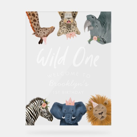 ワイルドワンピンクサファリ誕生日歓迎 アクリルサイン (正面)