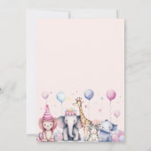 ワイルドワンピンクジャングルサファリアニマルガール誕生日 招待状 (裏面)