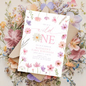 ワイルドワンピンクパープルワイルドフラワーファースト誕生日 招待状