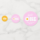 ワイルドワンピンクホワイトデイジーレトロ第1回誕生日 コンフェッティ (正面)