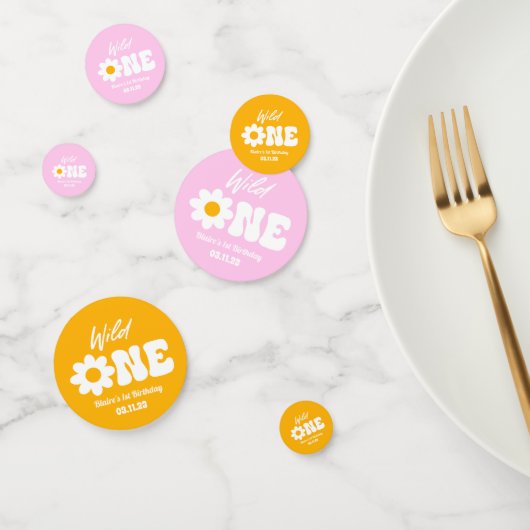 ワイルドワンピンクホワイトデイジーレトロ第1回誕生日 コンフェッティ (グループ)