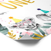 ワイルドワンピンク金ゴールドパーティー動物誕生日標識 ポスター (角)