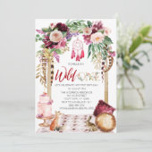 ワイルドワンピンク金ゴールドボホドリームキャッチャー誕生日 招待状 (スタンド正面)