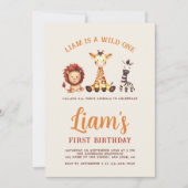 ワイルドワンファースト誕生日ウォーターカラーサファリ動物 招待状 (正面)