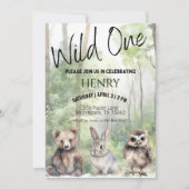 ワイルドワンファースト誕生日ウッドランドアニマルズ招待状 招待状 (正面)