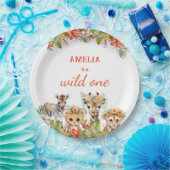 ワイルドワンファースト誕生日ガールサファリジャングル動物 ペーパープレート (パーティー)