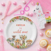 ワイルドワンファースト誕生日ガールサファリジャングル動物 ペーパープレート (パーティー)